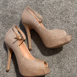 DREAM PAIRS Women's Swan-10 Gold Glitter High Heel Plaform Dress Pump Shoes